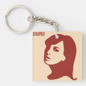 レトロ1960年代ミニマリスト女性イラストレーションアート キーホルダー (正面)
