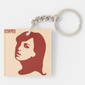 レトロ1960年代ミニマリスト女性イラストレーションアート キーホルダー (裏面)