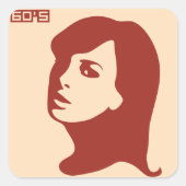 レトロ1960年代ミニマリスト女性イラストレーションアート スクエアシール (正面)
