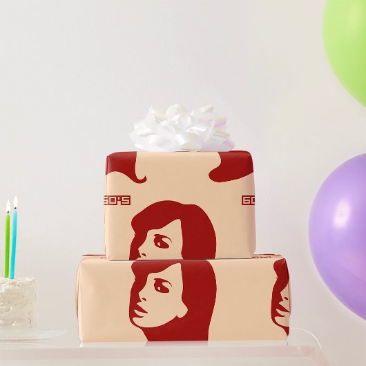 レトロ1960年代ミニマリスト女性イラストレーションアート ラッピングペーパー