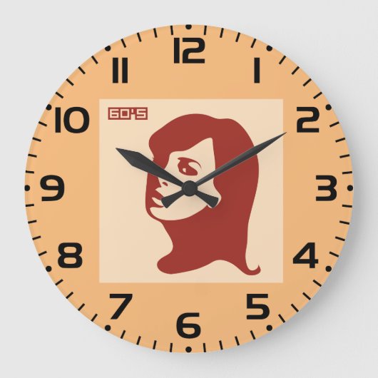レトロ1960年代ミニマリスト女性イラストレーションアート ラージ壁時計 (正面)