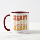 レトロ1960sグルーヴィメリークリスマスネームボホ マグカップ (左)