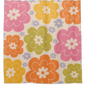 レトロ1960sスタイルフローラルパターン シャワーカーテン (正面)