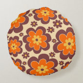 レトロ1960sスタイルフローラルパターン ラウンドクッション (裏面)