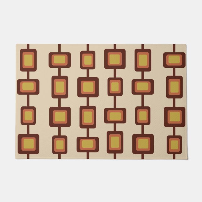 レトロ1960s丸正方形イエローオレンジ ドアマット (正面)