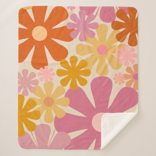 レトロ1960s 1970s花花柄 シェルパブランケット (正面)