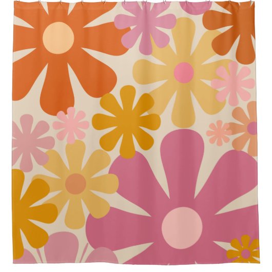 レトロ1960s 1970s花花柄 シャワーカーテン (正面)
