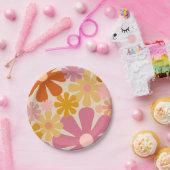 レトロ1960s 1970s花花柄 ペーパープレート (パーティー)