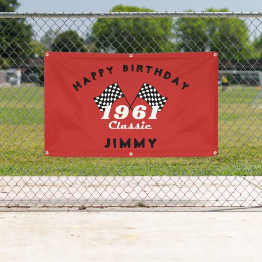 レトロ1961クラシック白黒チェックされたレースフラグ 横断幕 (インサイチュ)