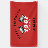 レトロ1961クラシック黒白チェックレース旗 横断幕 (縦)