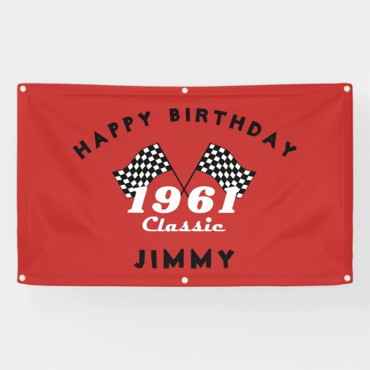 レトロ1961クラシック黒白チェックレース旗 横断幕 (横)