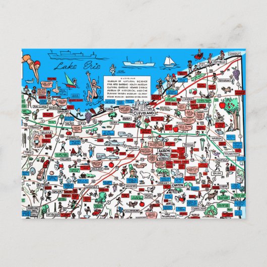 レトロ1966オハイオ州クリーブランド地図はがき ポストカード (正面)