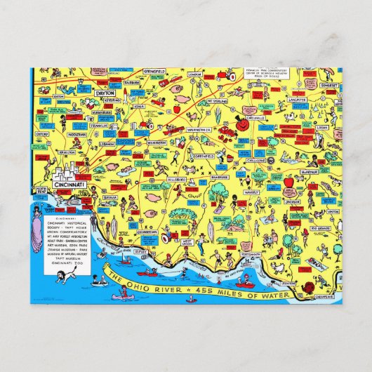 レトロ1966 Cincinnati，オハイオ州地図はがき ポストカード (正面)