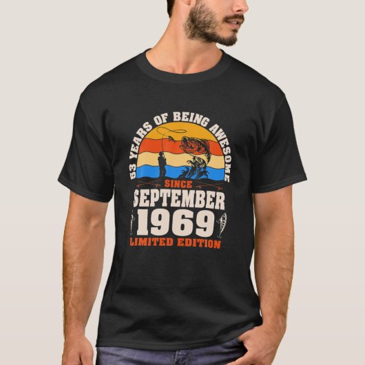 レトロ1969年9月53歳魚釣り恋人53R Tシャツ (正面)