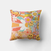 レトロ1970のフラワーパワーピローノスタルジックおもしろい クッション (裏面)