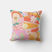 レトロ1970のフラワーパワーピローノスタルジックおもしろい クッション (正面)