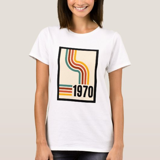 レトロ1970はっきりしたライン – ヴィンテージスローバックアート Tシャツ (正面)