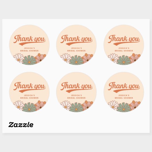 レトロ1970年代のウェディングシャワーお礼メッセージ ラウンドシール (シート)