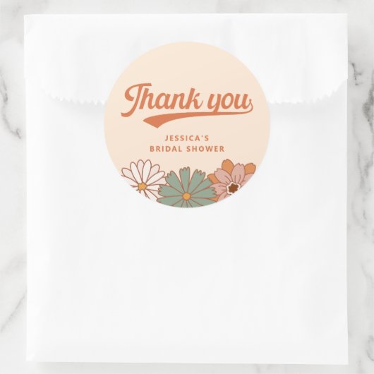 レトロ1970年代のウェディングシャワーお礼メッセージ ラウンドシール (バッグ)