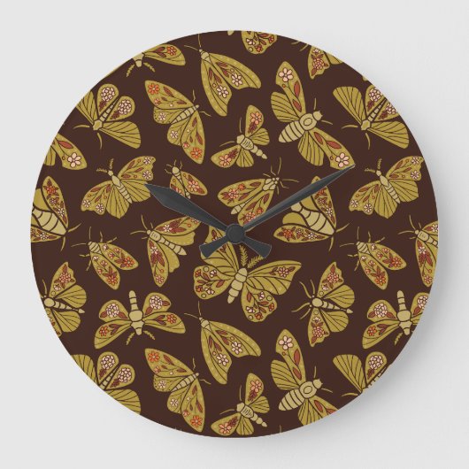 レトロ1970年代の蛾 ラージ壁時計 (正面)