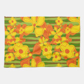 レトロ1970年代イエローオレンジ色の花 キッチンタオル (横)