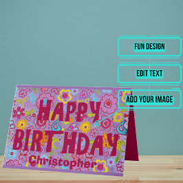 レトロ1970年代ヒッピー美学誕生日 カード