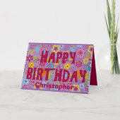 レトロ1970年代ヒッピー美学誕生日 カード (正面)