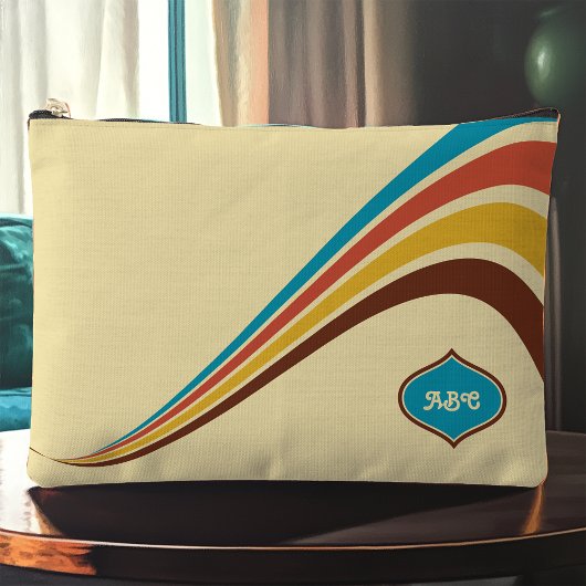 レトロ1970年代モノグラストライプム アクセサリーポーチ