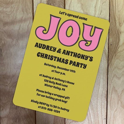 レトロ1970年代ライムグリーンとピンクのクリスマスパーティー 招待状