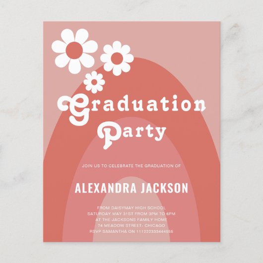 レトロ1970年代ヴィンテージフローラ大学院パーティー予算 チラシ (正面)