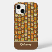 レトロ1970sオレンジ、茶色の緑のフクロウパターン(の模様が)ある Case-Mate iPhoneケース (裏面)
