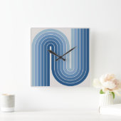 レトロ1970sスタイルアーチ型ストライプ幾何学模様 スクエア壁時計 (ホーム)