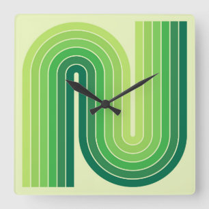 レトロ1970sスタイルアーチ型ストライプ幾何学模様 スクエア壁時計