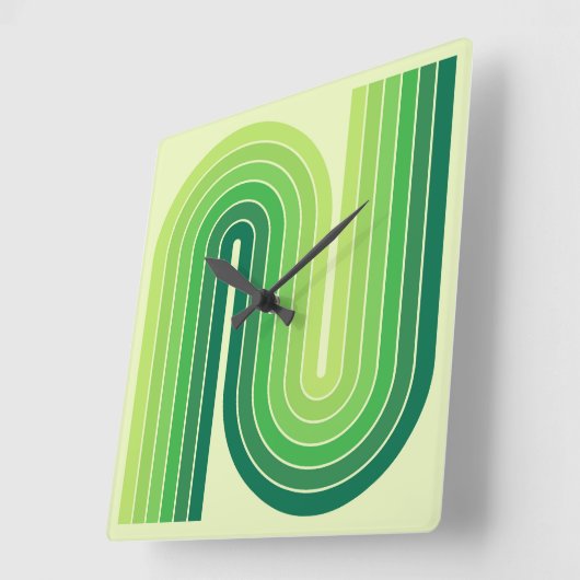 レトロ1970sスタイルアーチ型ストライプ幾何学模様 スクエア壁時計 (傾斜)