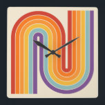レトロ1970sスタイルアーチ型ストライプ幾何学模様 スクエア壁時計<br><div class="desc">70sカラフルレトロヴィンテージスタイル幾何学的パターン。</div>