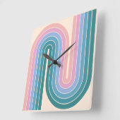 レトロ1970sスタイルアーチ型ストライプ幾何学模様 スクエア壁時計 (傾斜)