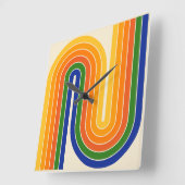 レトロ1970sスタイルアーチ型ストライプ幾何学模様 スクエア壁時計 (傾斜)