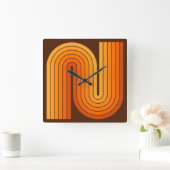 レトロ1970sスタイルアーチ型ストライプ幾何学模様 スクエア壁時計 (ホーム)