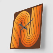 レトロ1970sスタイルアーチ型ストライプ幾何学模様 スクエア壁時計 (傾斜)