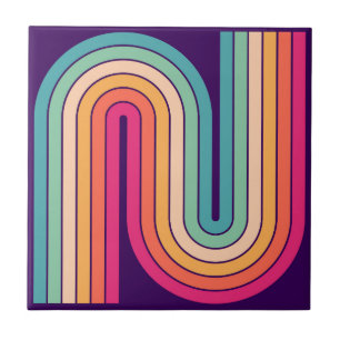 レトロ1970sスタイルアーチ型ストライプ幾何学模様 タイル