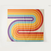 レトロ1970sスタイルアーチ型ストライプ幾何学模様 タペストリー (正面(横))