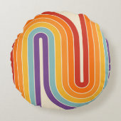 レトロ1970sスタイルアーチ型ストライプ幾何学模様 ラウンドクッション (正面)