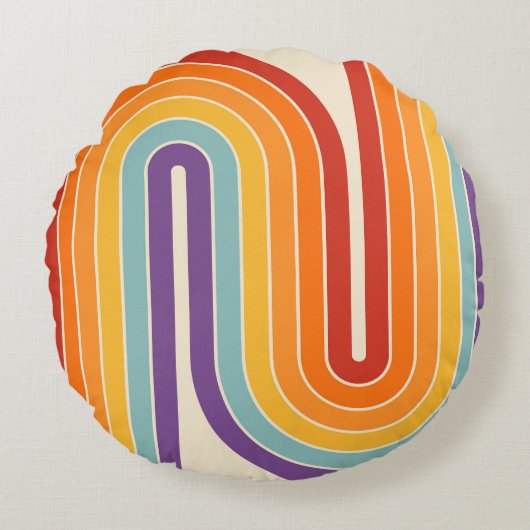 レトロ1970sスタイルアーチ型ストライプ幾何学模様 ラウンドクッション (正面)