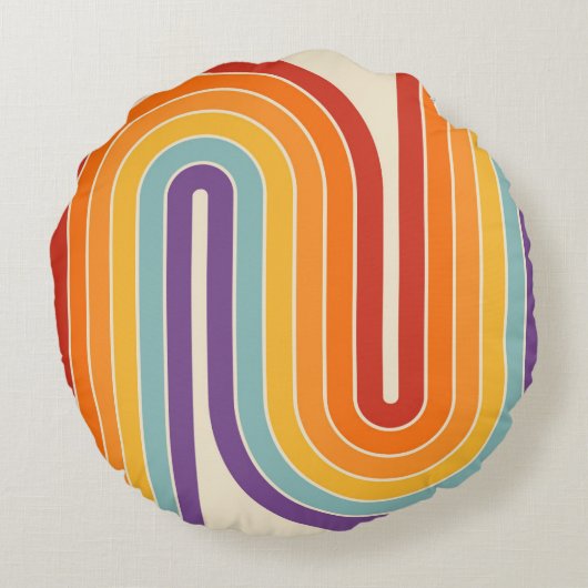 レトロ1970sスタイルアーチ型ストライプ幾何学模様 ラウンドクッション (裏面)