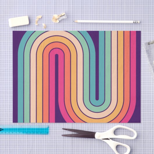 レトロ1970sスタイルアーチ型ストライプ幾何学模様 薄葉紙 (クラフト)