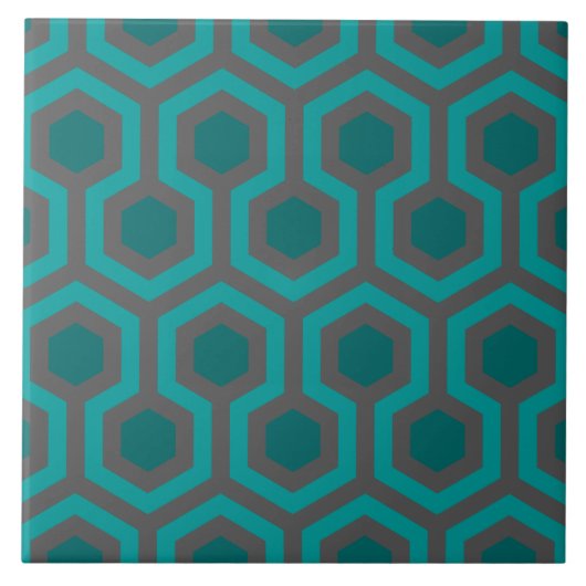 レトロ1970sティール(緑がかった色)ターコイズ緑抽象芸術パターン タイル (正面)