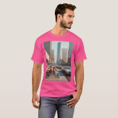 レトロ1970Sヒューストン愛アートワークカラフル道端 Tシャツ (正面フル)