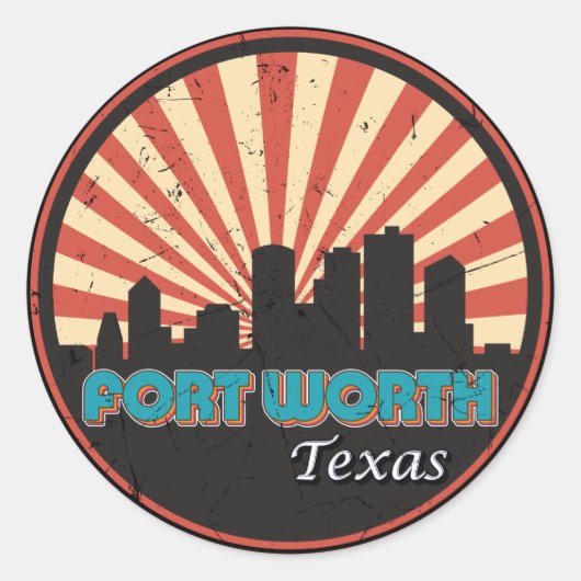 レトロ1970sフォートワーステキサス州シティ州スカイライン ラウンドシール (正面)
