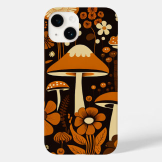 レトロ1970sブラウン&オレンジのキノコと花 Case-Mate iPhone 14ケース