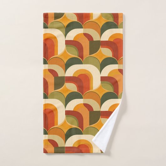 レトロ1970s Vibeジオメトリックハート バスタオルセット (ハンドタオル)